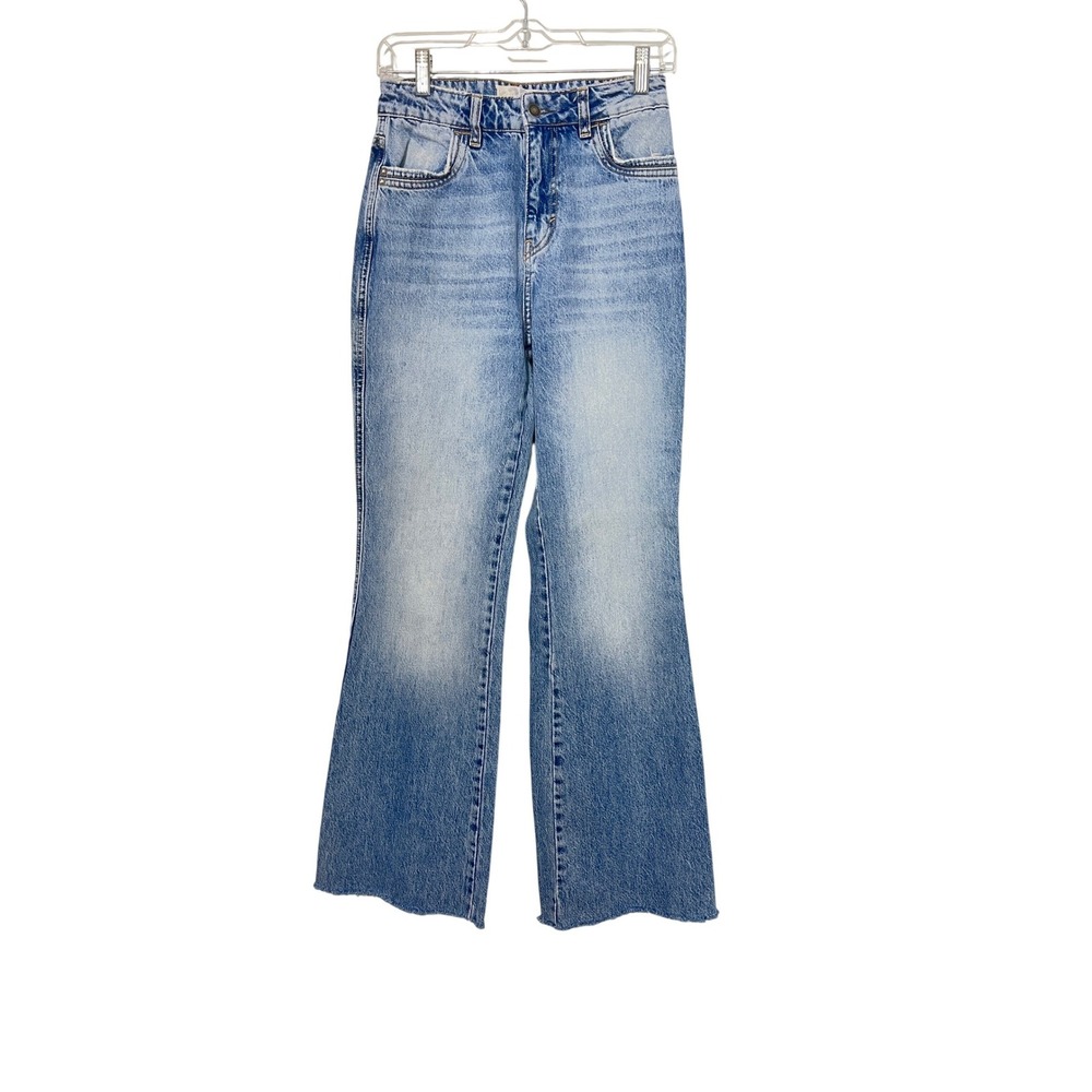 Free People We The Free Jeans Womens 25 Blue High Rise Flare Raw Hem Cotton
